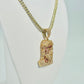 14K Jesus Face Pendant Cz Stones With Ice Chain Yellow Gold
