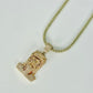 14K Jesus Face Pendant Cz Stones With Ice Chain Yellow Gold