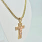14K Jesus Christ Cross Pendant Two Tones (Yellow And Rose Gold) With Ice Chain Yellow Gol