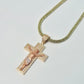 14K Jesus Christ Cross Pendant Two Tones (Yellow And Rose Gold) With Ice Chain Yellow Gol