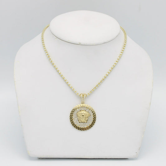 14K Medusa Pendant Cz Stones With Ice Chain Yellow Gold