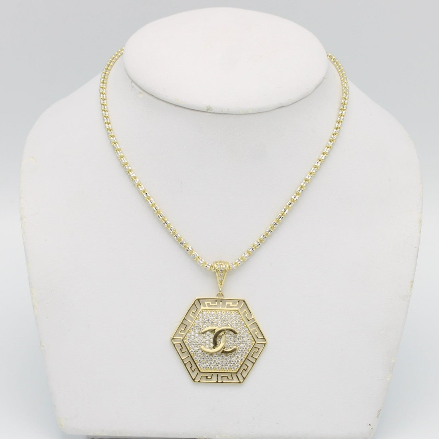 14K Fancy Pendant Cz Stones With Ice Chain Yellow Gold