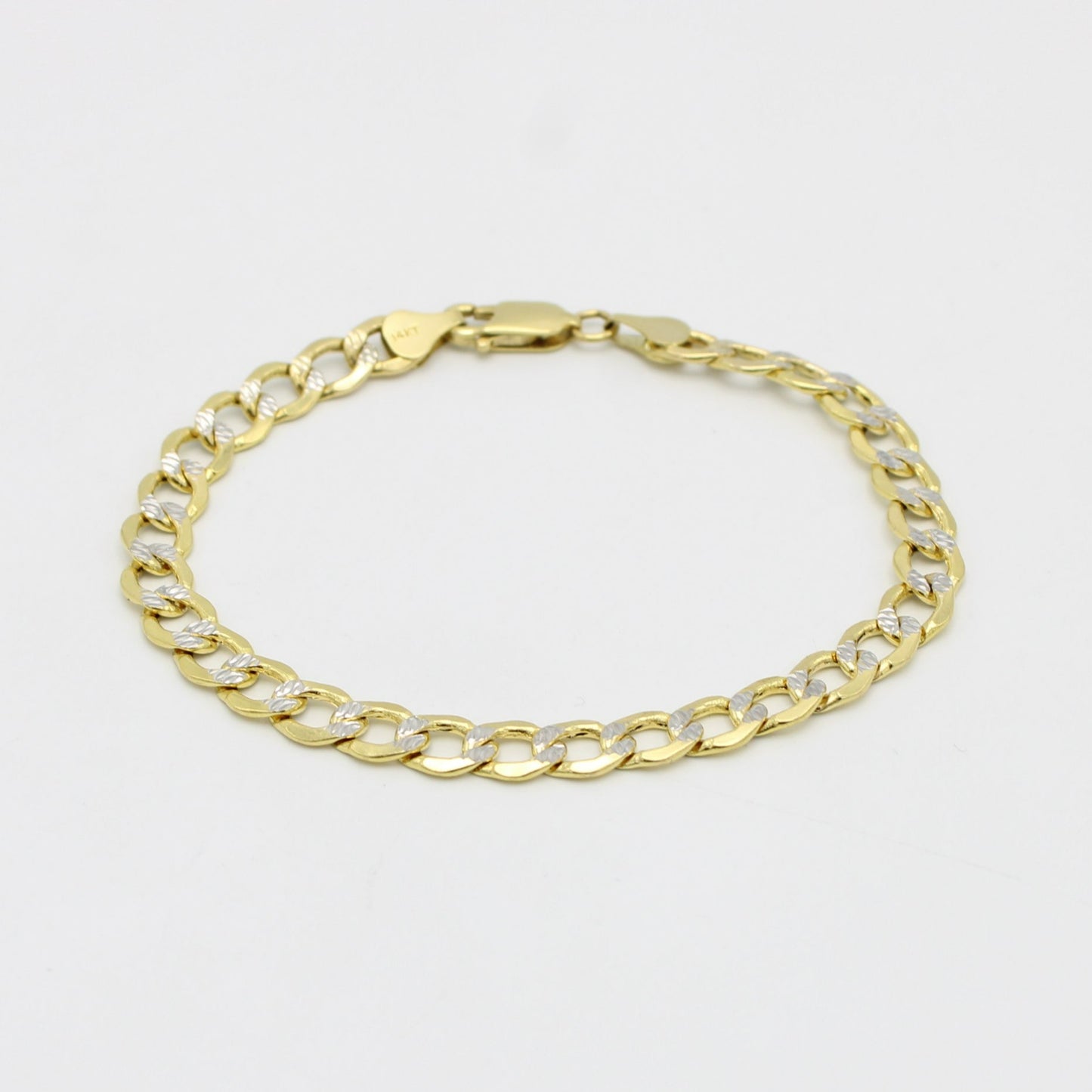 Offer $700.00 Semi-Solid Flat Cuban Bracelet ( Unisex ) Two Tones Yellow Gold