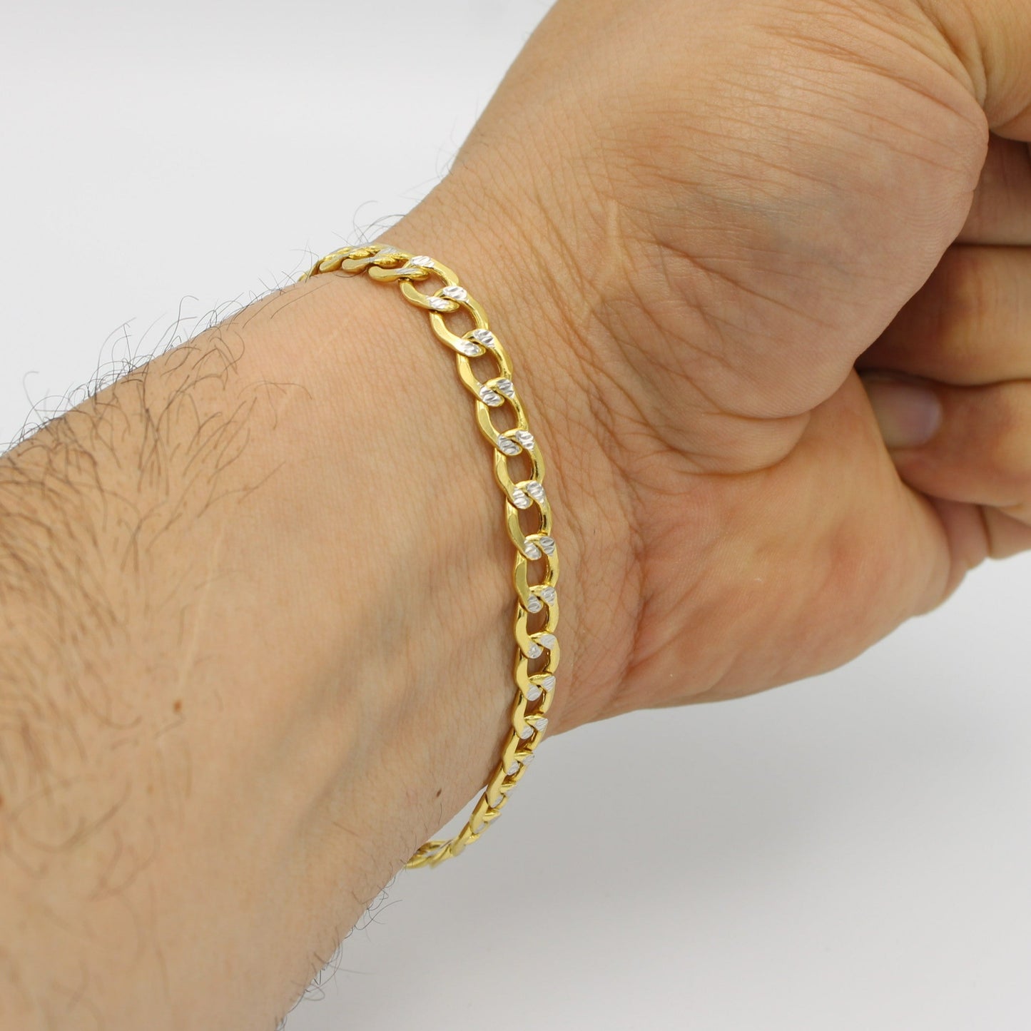 Offer $700.00 Semi-Solid Flat Cuban Bracelet ( Unisex ) Two Tones Yellow Gold