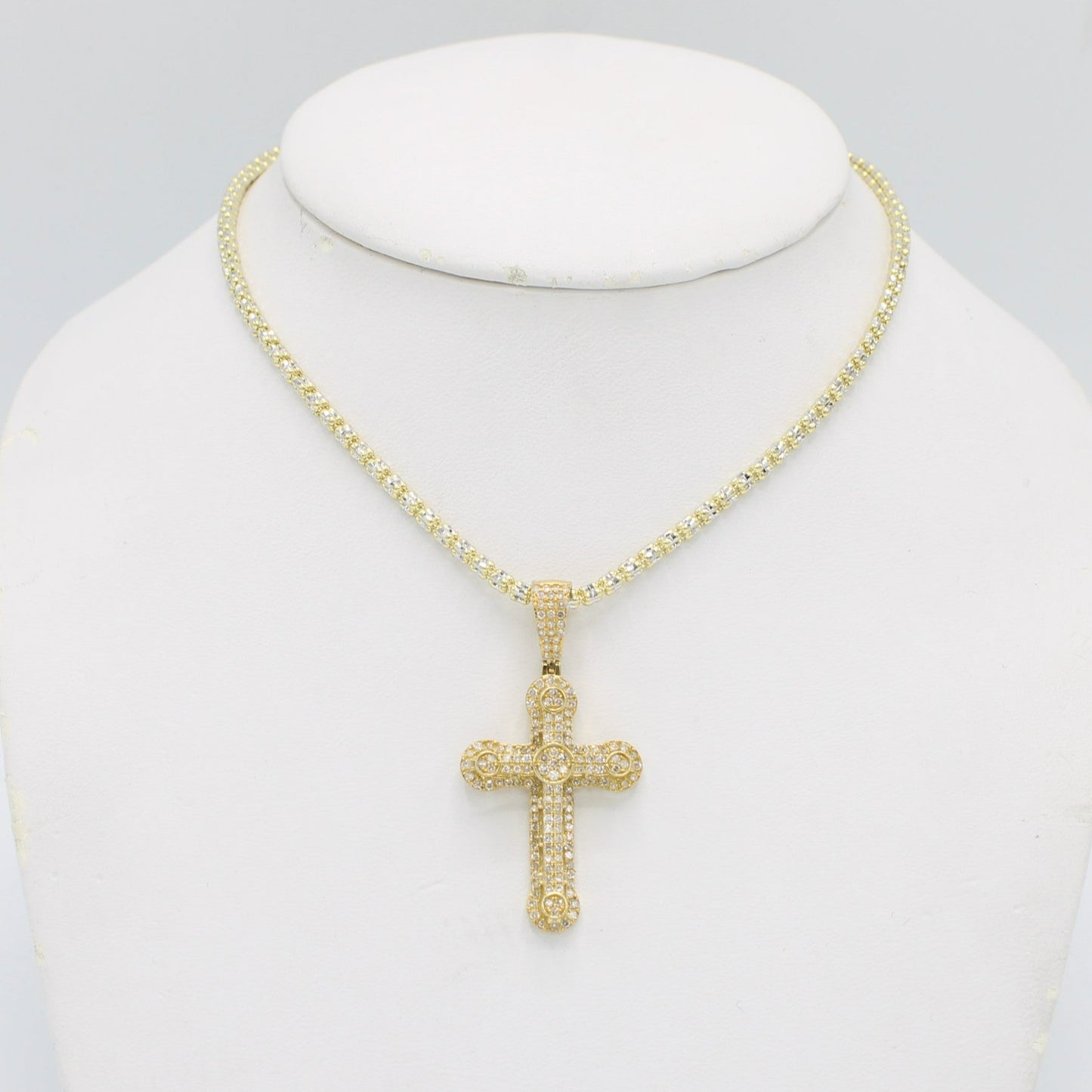 14K VS Diamond Cross Pendant With Ice Chain Yellow Gold