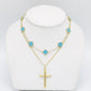 Combo 14K  Fancy Necklace VC ( Blue )with Cross Pendant With Cuban Chain Yellow Gold