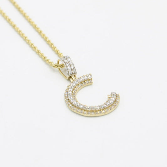 14K Initial Name Pendant Cz Stones With Rope Chain Yellow Gold
