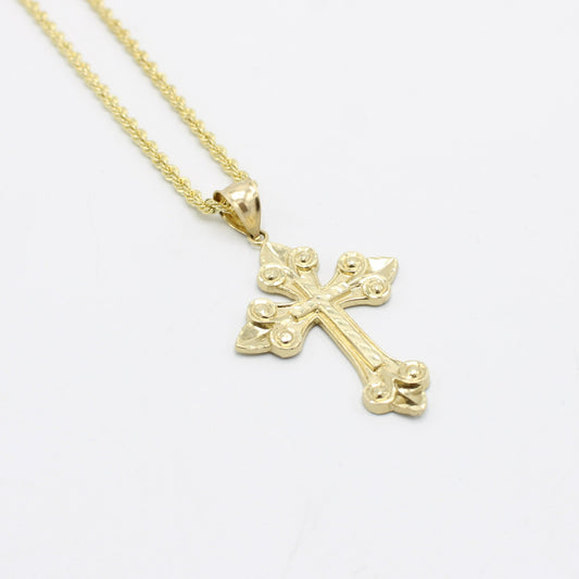 14K Cross Pendant With Rope Chain Yellow Gold
