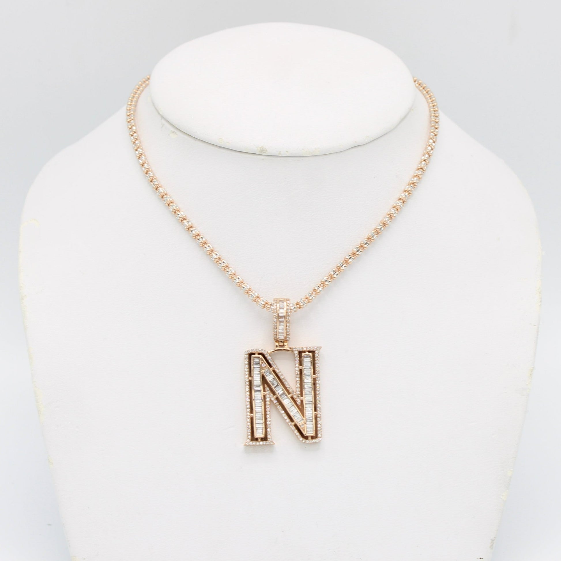 14K VS Diamond Baguette Initial Name Letter Pendant With Ice