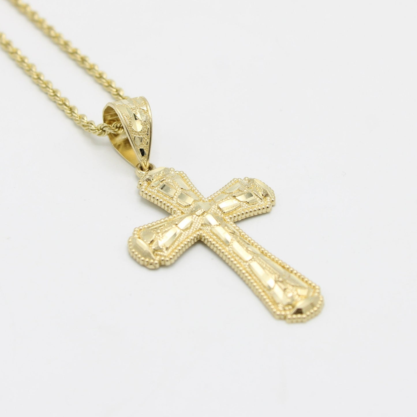14K Cross Pendant  With Rope Chain Yellow Gold