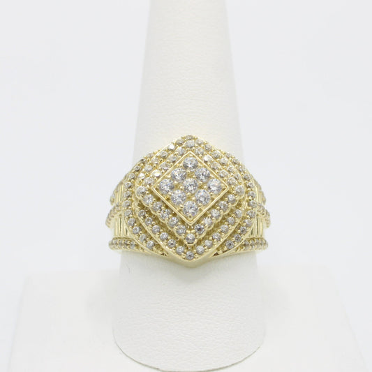 14K 3D Dising Round Men's Ring Cz Stones Yellow Gold