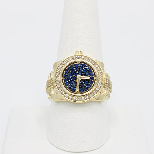 14K Watch Dising Men's Ring Cz Stones ( Blue Stones ) Yellow Gold