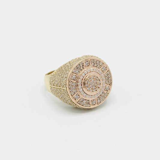 14K Round Men's Ring Cz Stones Two Tones Rose - Yellow Gold