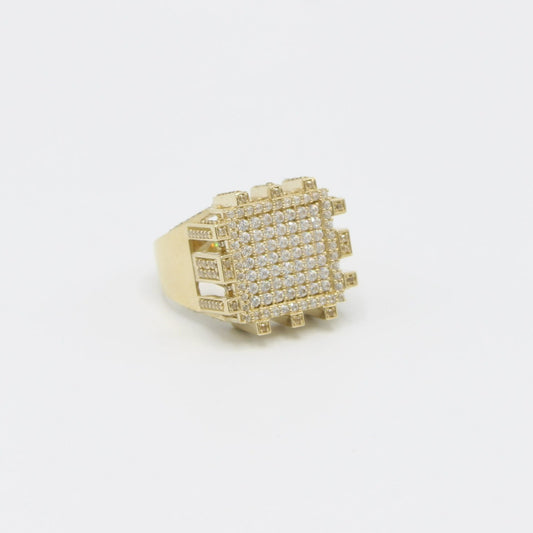 14K Square Men's Ring Cz Stones Yellow Gold