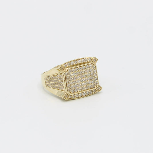 14K Square Men's Ring Cz Stones Yellow Gold