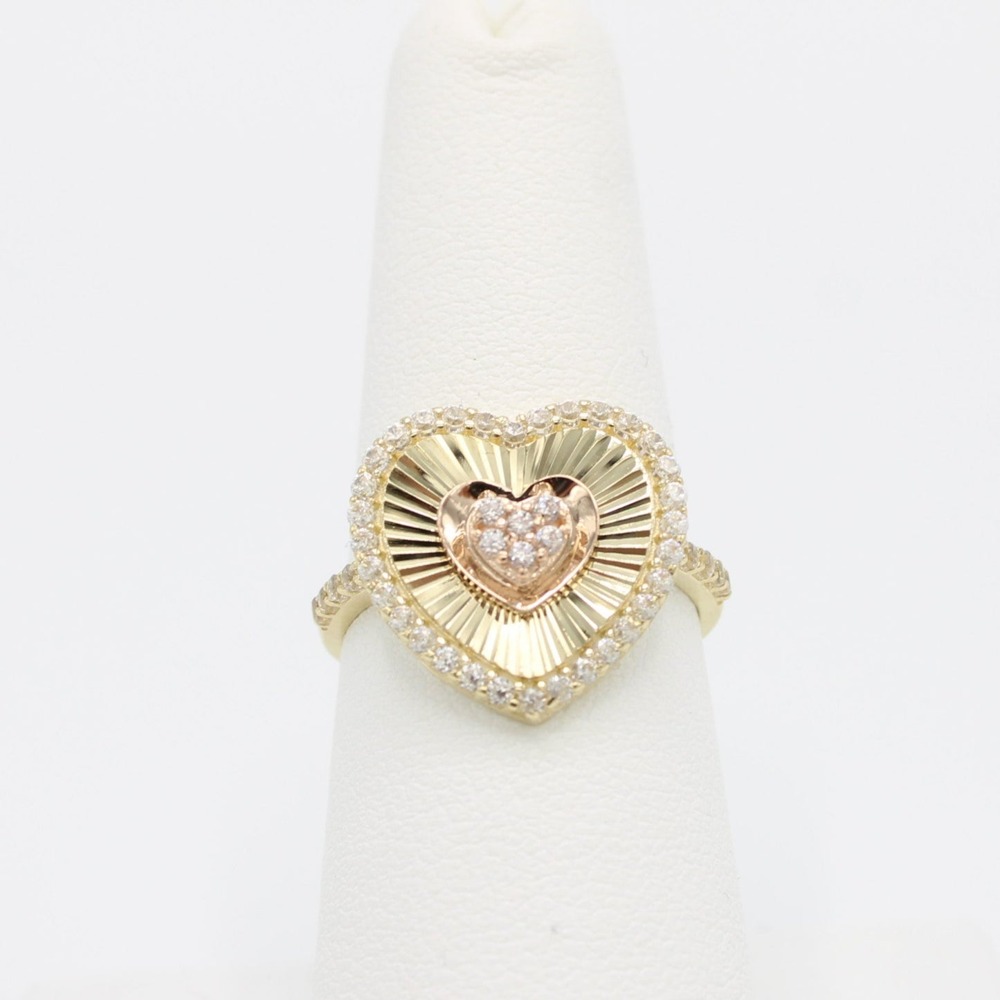 14K Heart  Women's Ring Cz StonesTwo Tones Yellow Gold