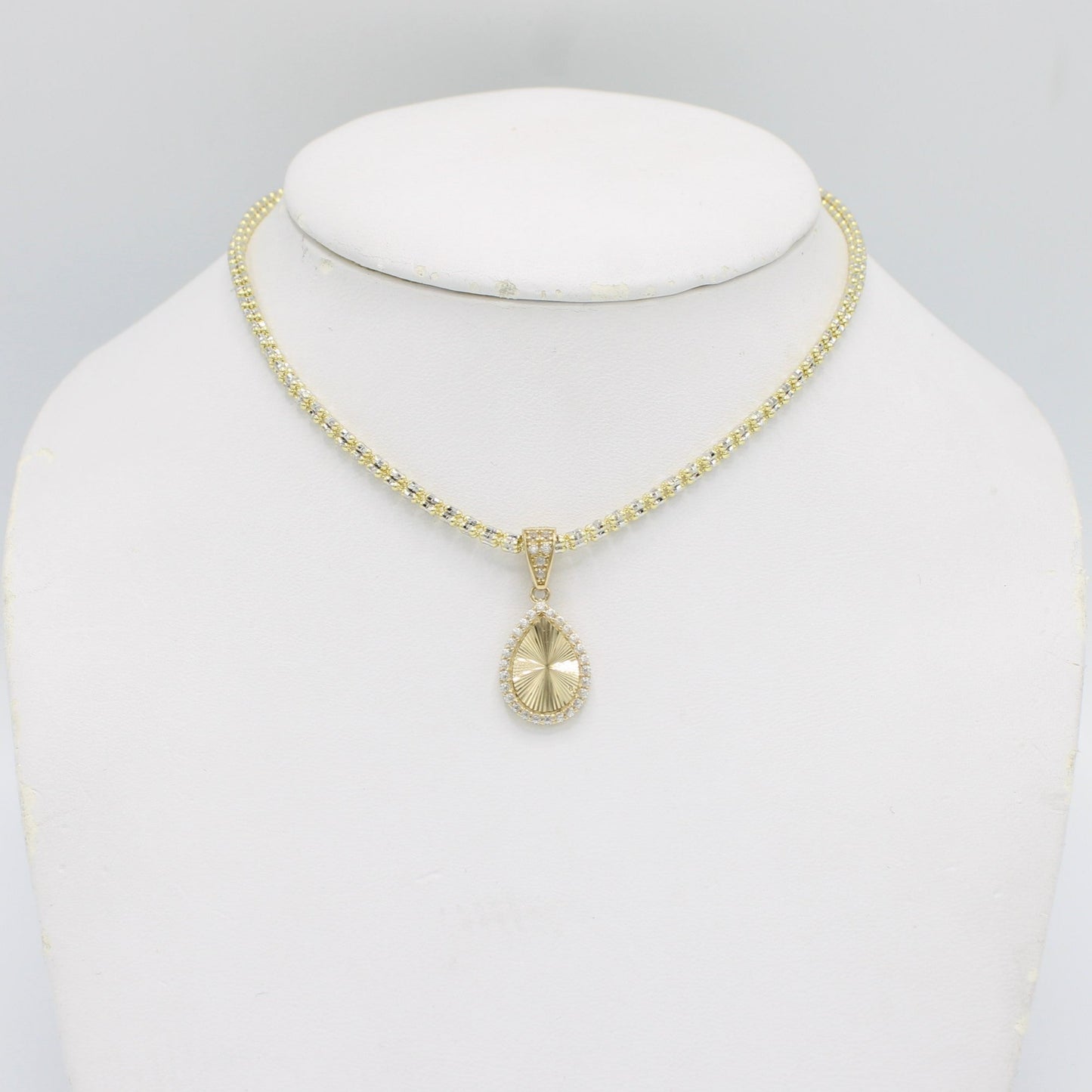 14K Tear Pendant Cz Stones with Ice Chain Yellow Gold