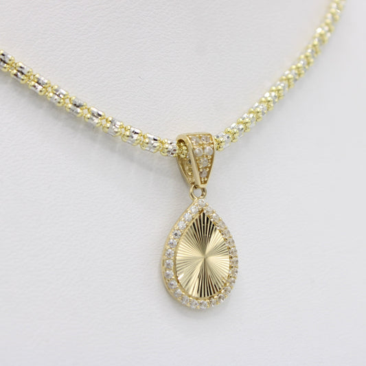 14K Tear Pendant Cz Stones with Ice Chain Yellow Gold