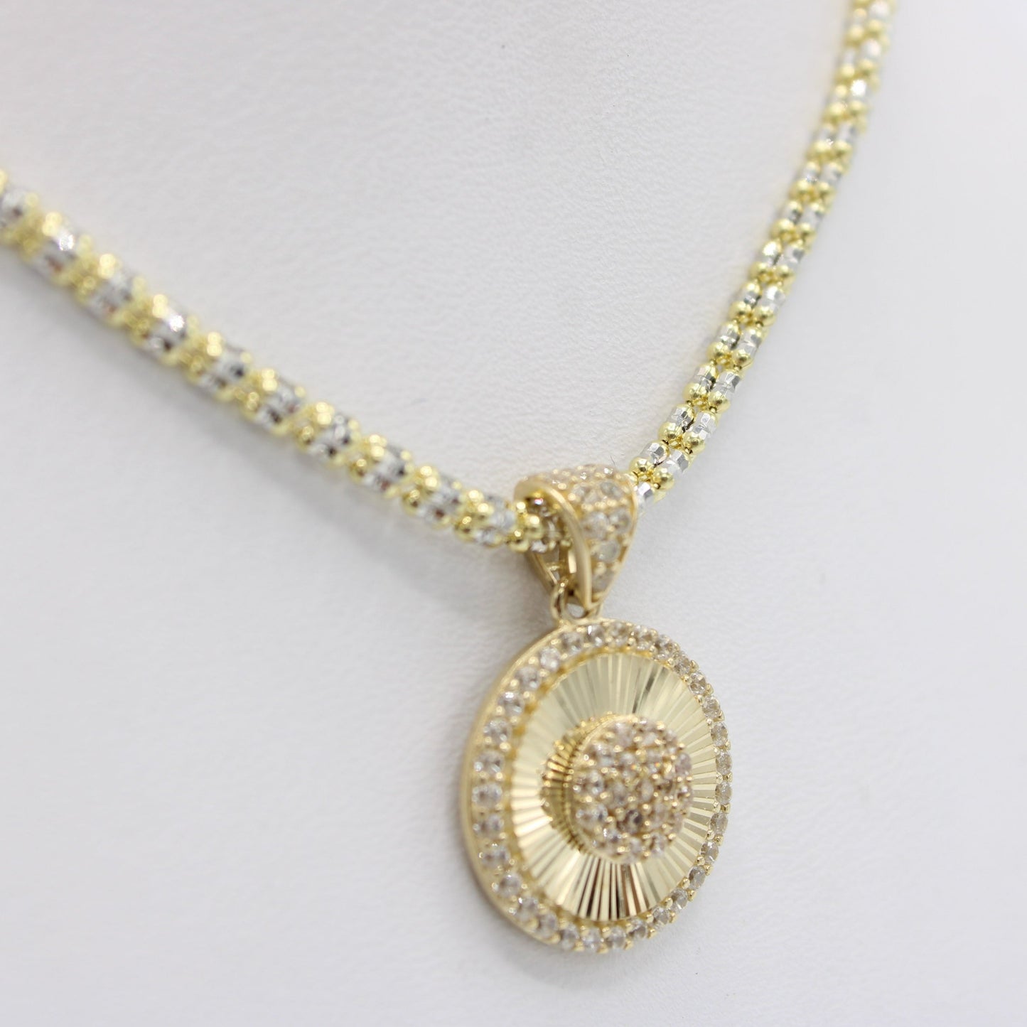 14K Round Pendant Cz Stones with Ice Chain Yellow Gold