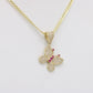 14K Butterfly Pendant Cz Stones with Cuban Chain Yellow Gold