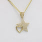 14K Star / Heart Pendant Cz Stones with Cuban Chain Yellow Gold