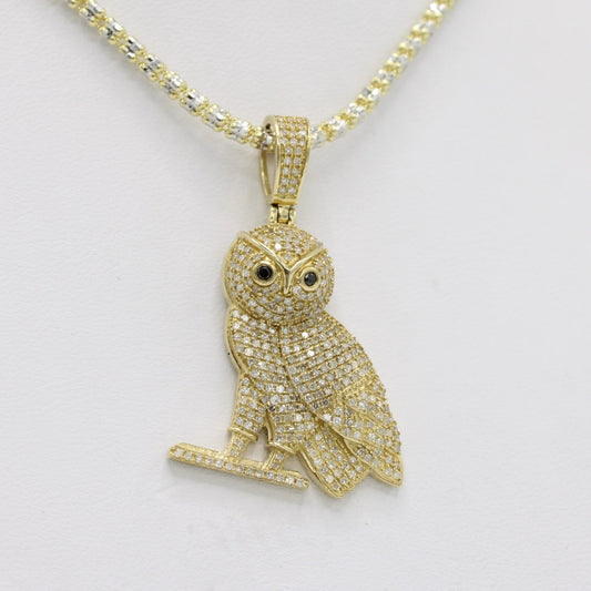 VS Diamond / Baguette Owl Pendant with Ice Chain Yellow Gold