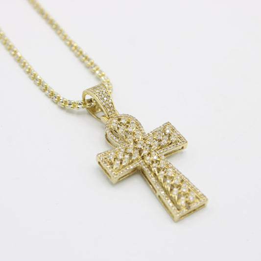 VS Diamond Cross Pendant with Ice Chain Yellow Gold