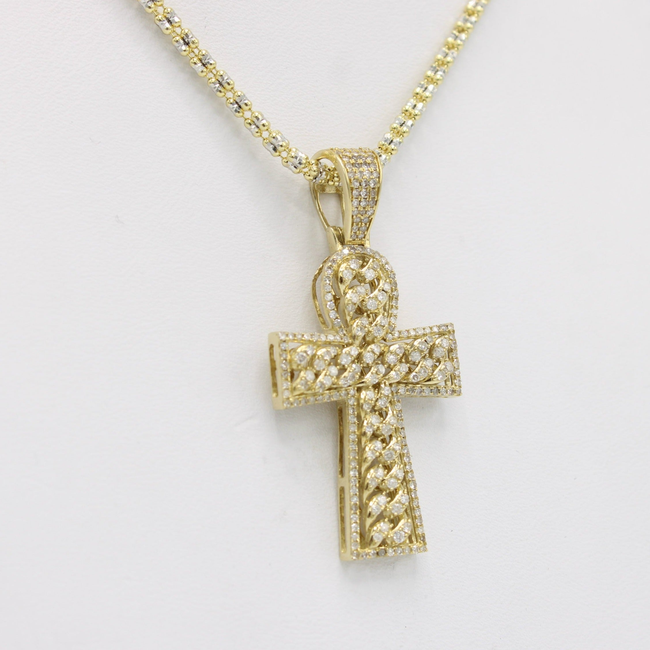 VS Diamond Cross Pendant with Ice Chain Yellow Gold Alex Diamond