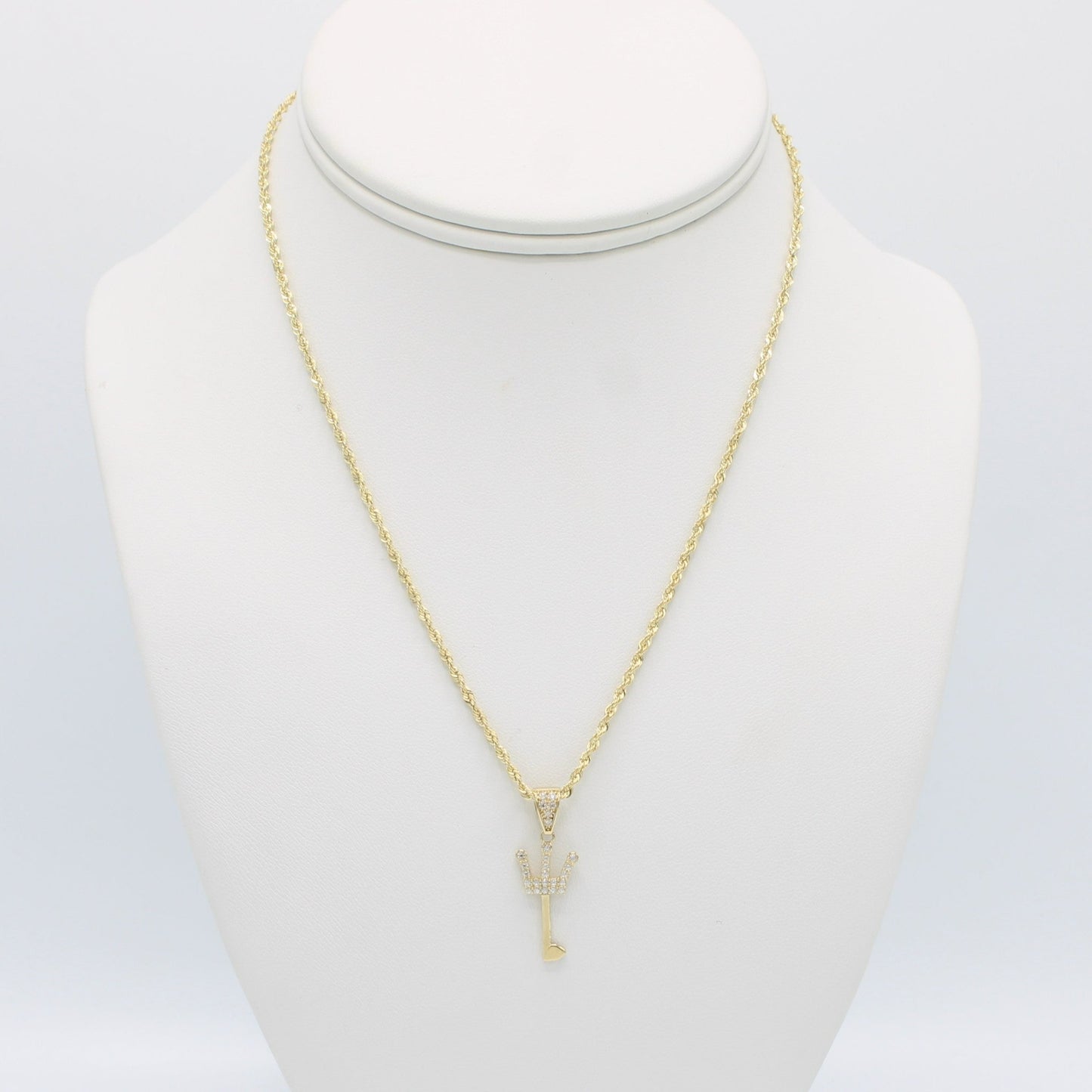 14K Crown Key Pendant with Rope Chain Yellow Gold