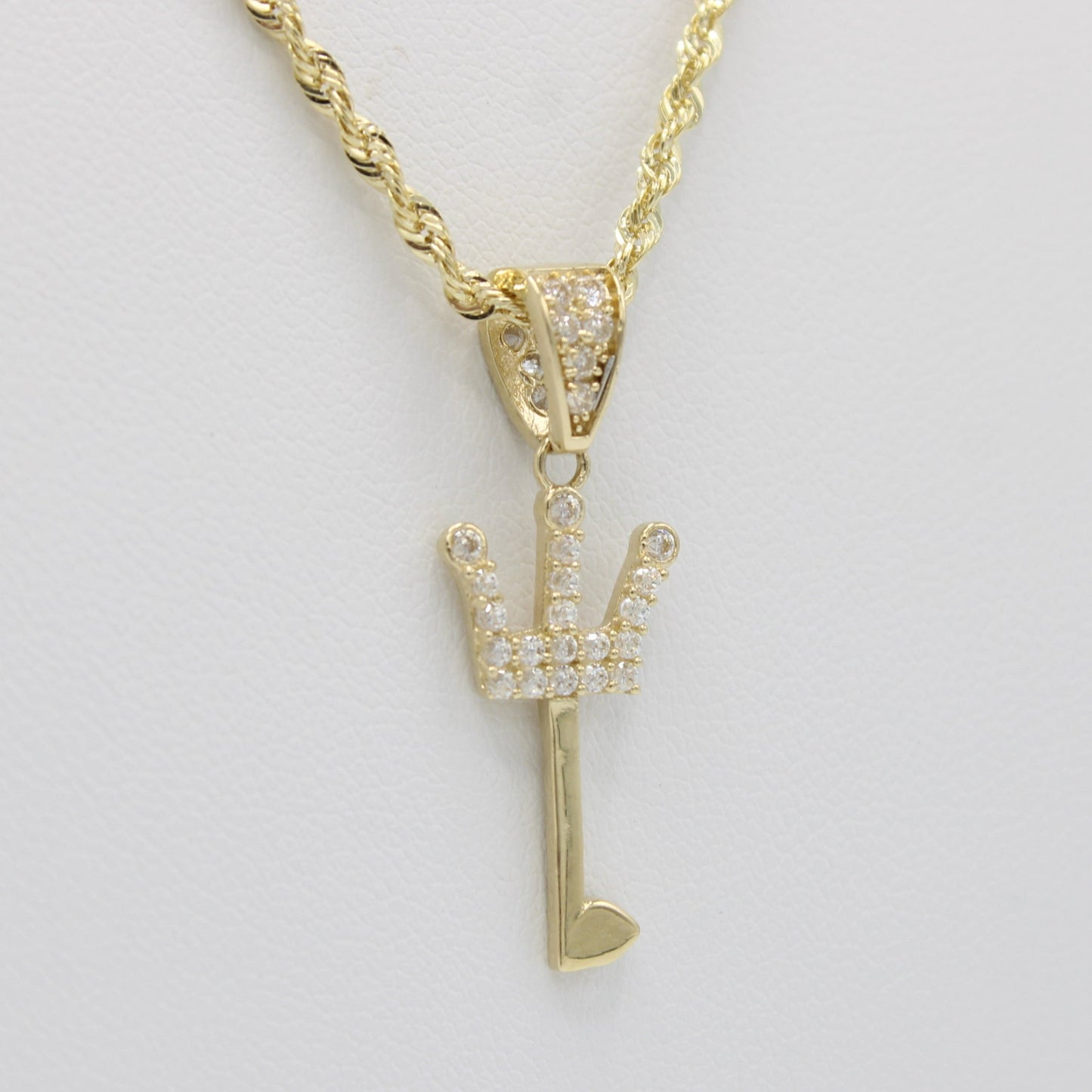 14K Crown Key Pendant with Rope Chain Yellow Gold