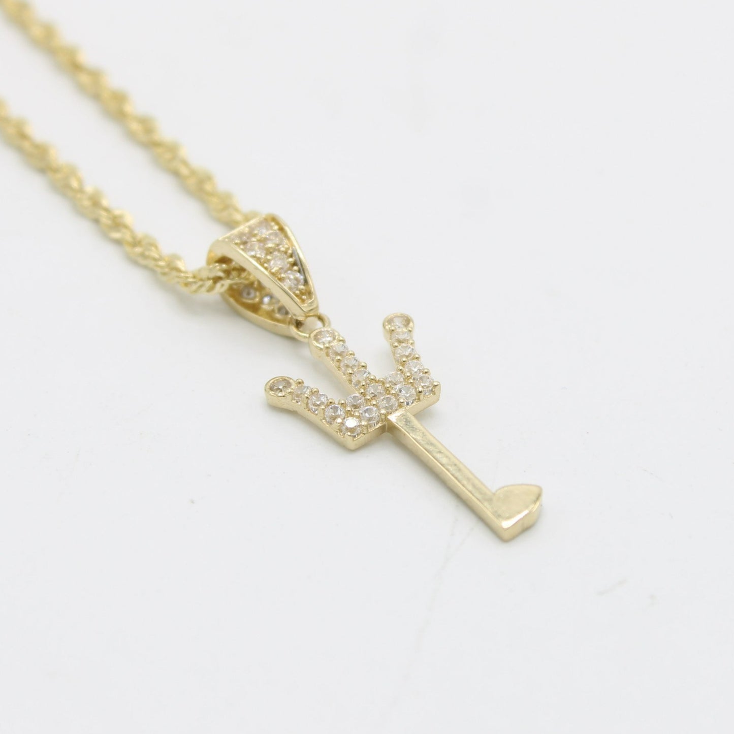 14K Crown Key Pendant with Rope Chain Yellow Gold