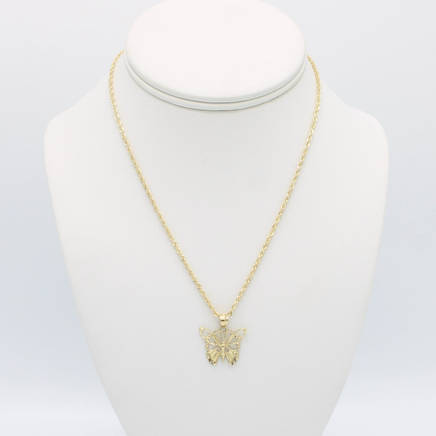 14K Butterfly Pendant with Rope Chain Yellow Gold