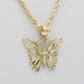 14K Butterfly Pendant with Rope Chain Yellow Gold