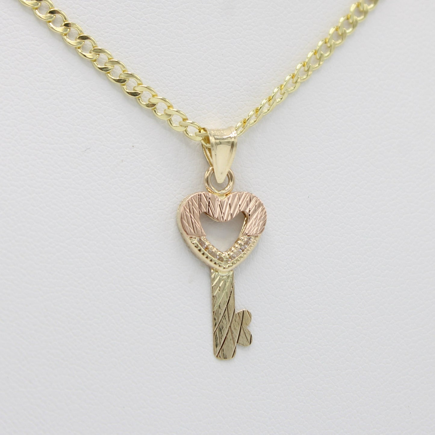 14K Key Pendant Two Tones with Cuban Chain Yellow Gold