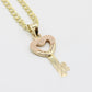 14K Key Pendant Two Tones with Cuban Chain Yellow Gold