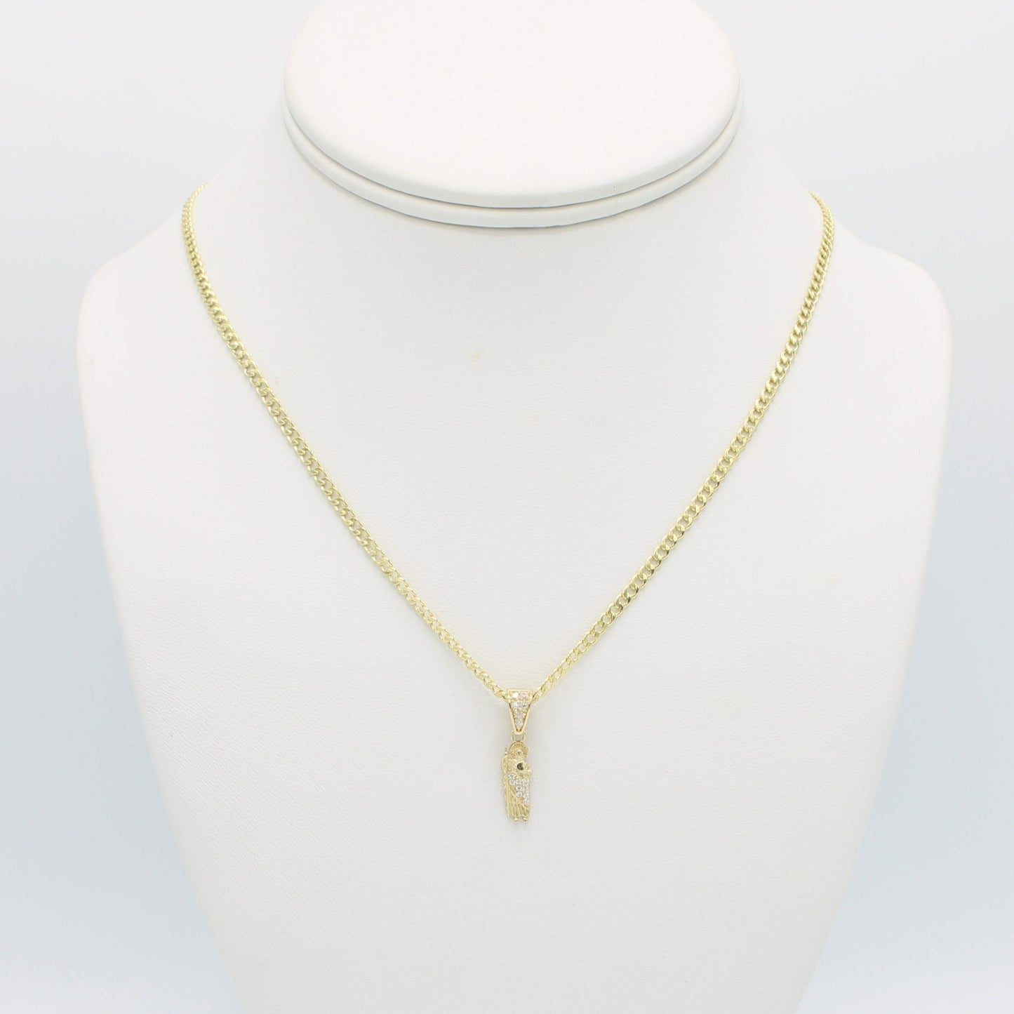 14K Minnie San Judas Pendant with Cuban Chain Yellow Gold