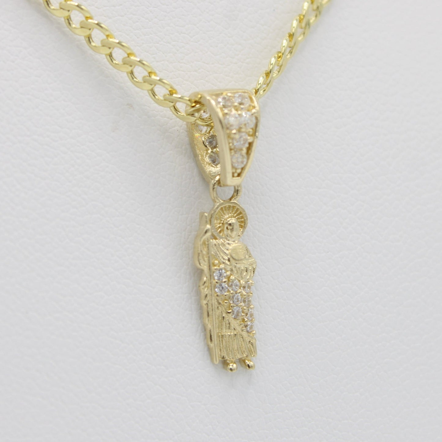 14K Minnie San Judas Pendant with Cuban Chain Yellow Gold