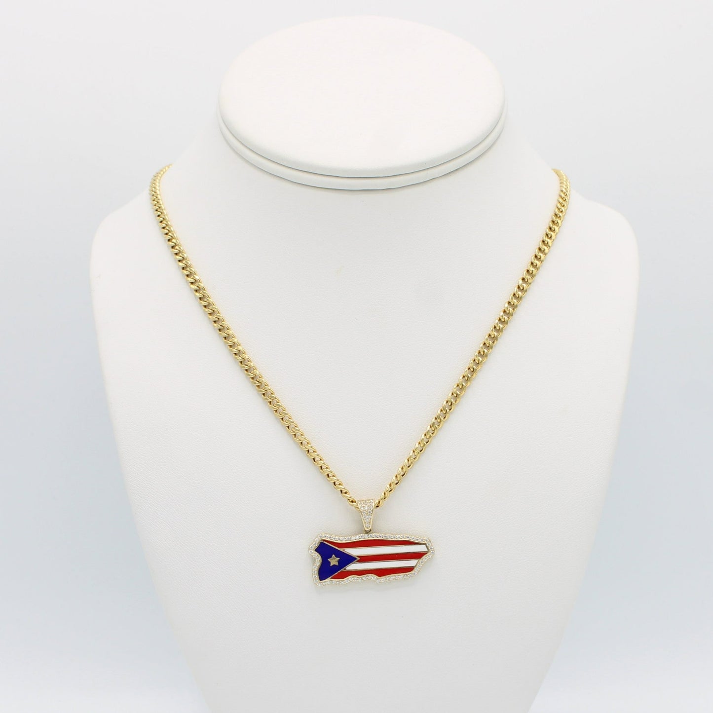 14K Puerto Rico Map Pendant with Miami Cuban Chain  Yellow Gold