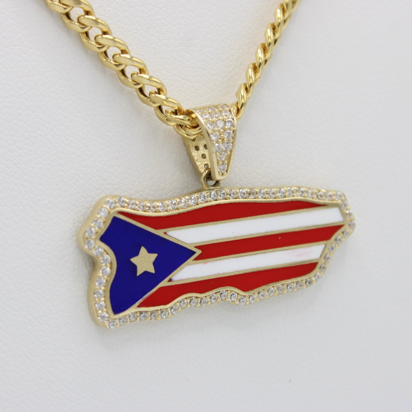 14K Puerto Rico Map Pendant with Miami Cuban Chain  Yellow Gold