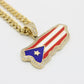 14K Puerto Rico Map Pendant with Miami Cuban Chain  Yellow Gold