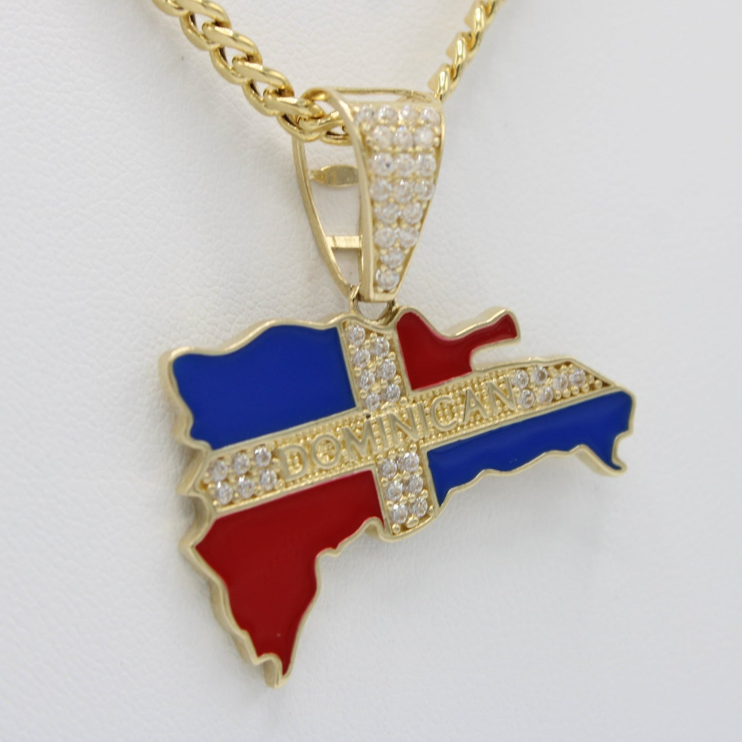 14K Dominican Map Pendant with Miami Cuban Chain  Yellow Gold