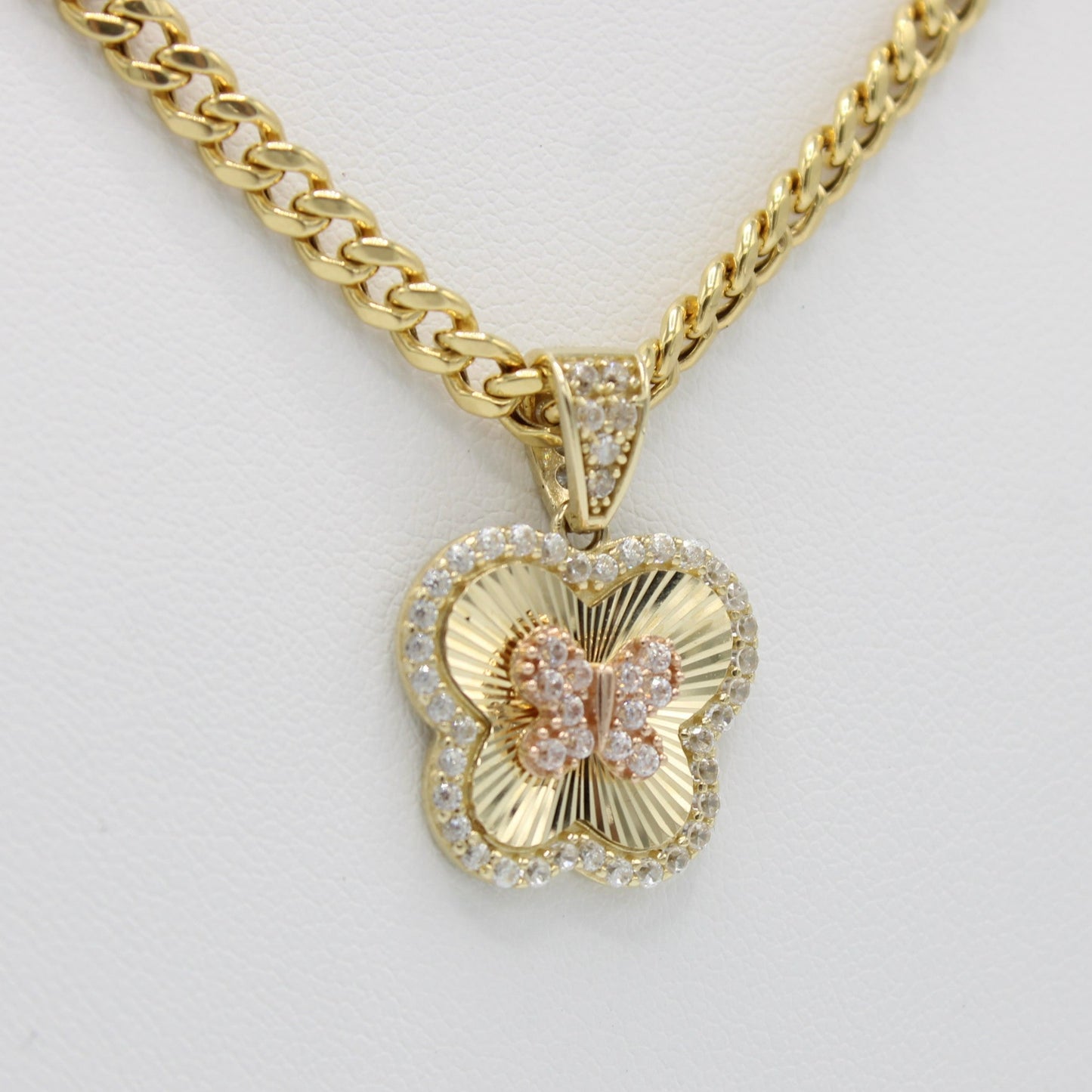 14K Butterfly Pendant with Miami Cuban Chain  Yellow Gold