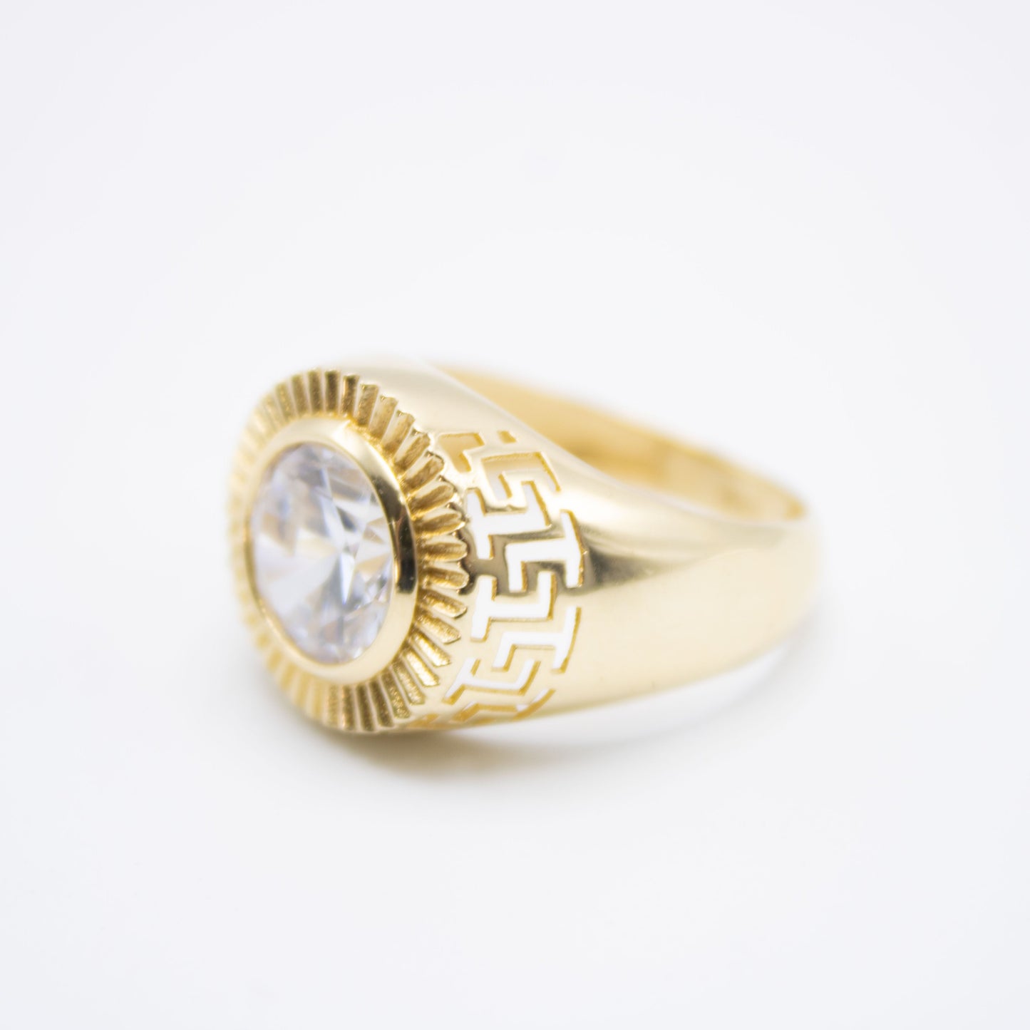 14K Round Cross Cz Men's Ring Yellow Gold