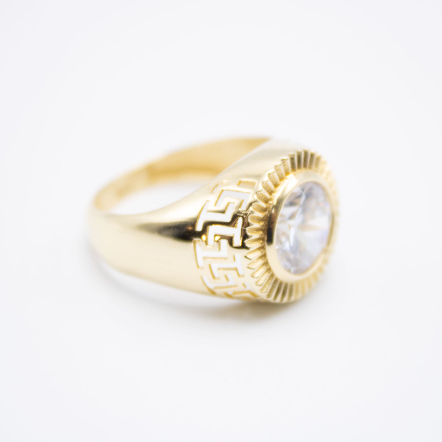 14K Round Cross Cz Men's Ring Yellow Gold