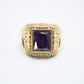 14K  Square Purple Cz Men's Ring Yellow Gold