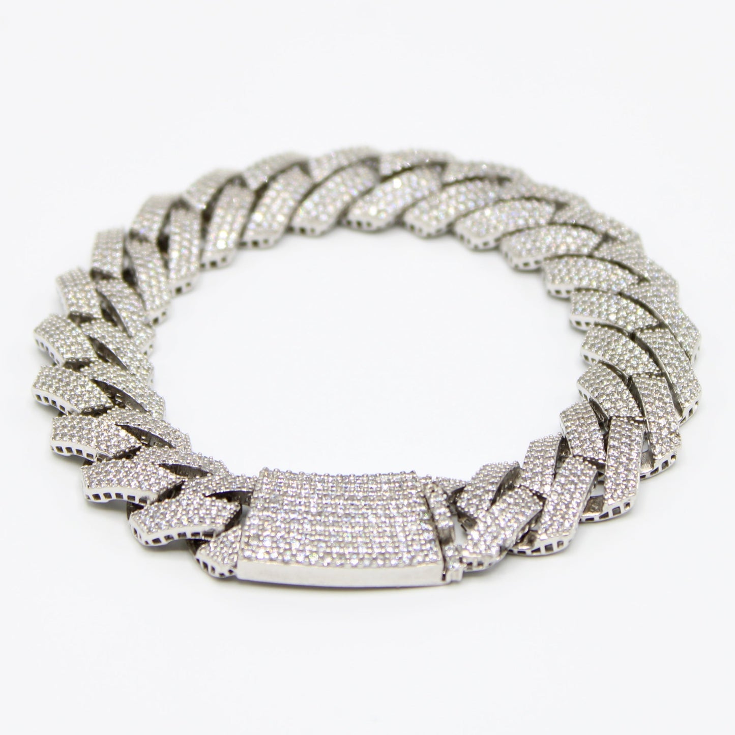 New 14K Full CZ Itallo Edge Bracelet White Gold (14.5MM)