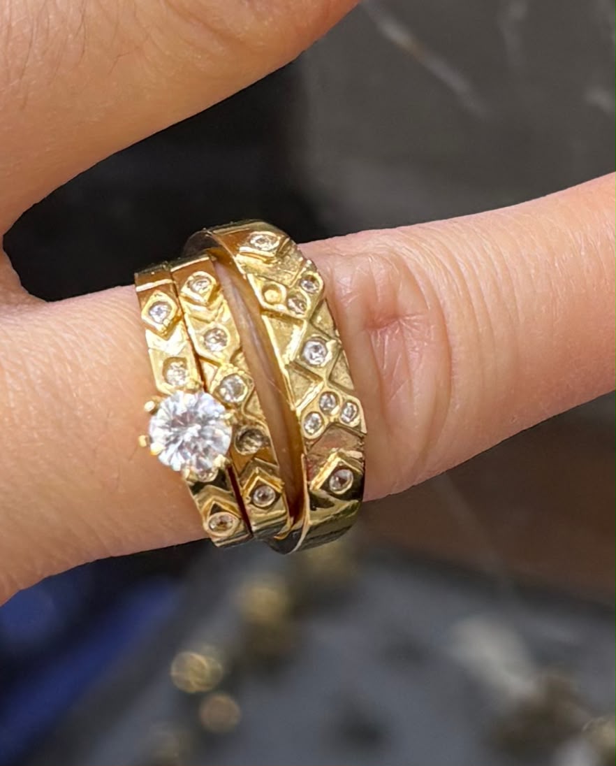 14K Trio Wedding Cz Stones Yellow Yellow