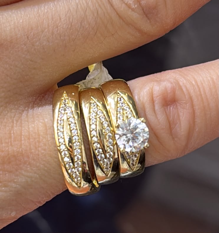 14K Trio Wedding Cz Stones Yellow Yellow