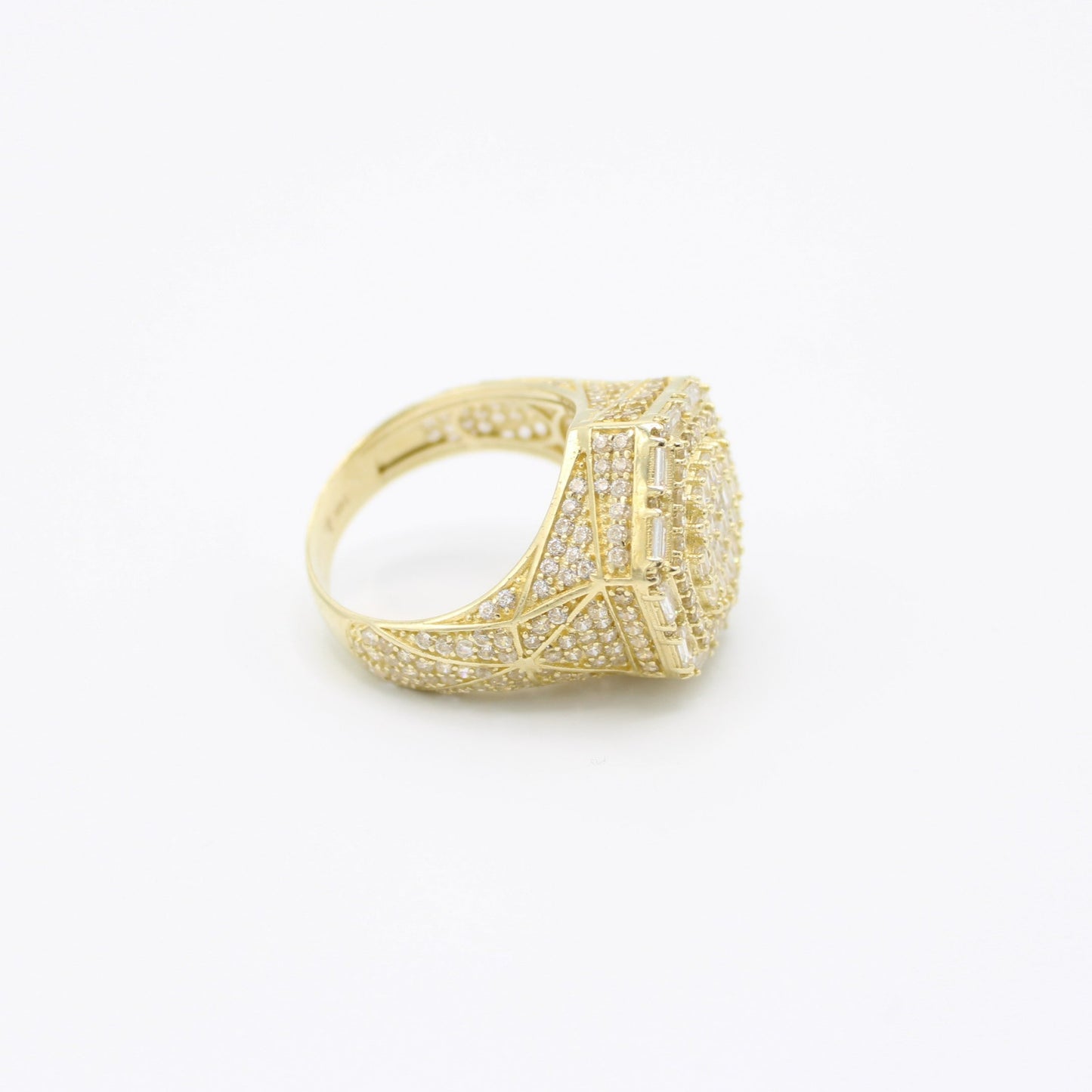 14K Hexagon Cz Men's Ring Yellow Gold