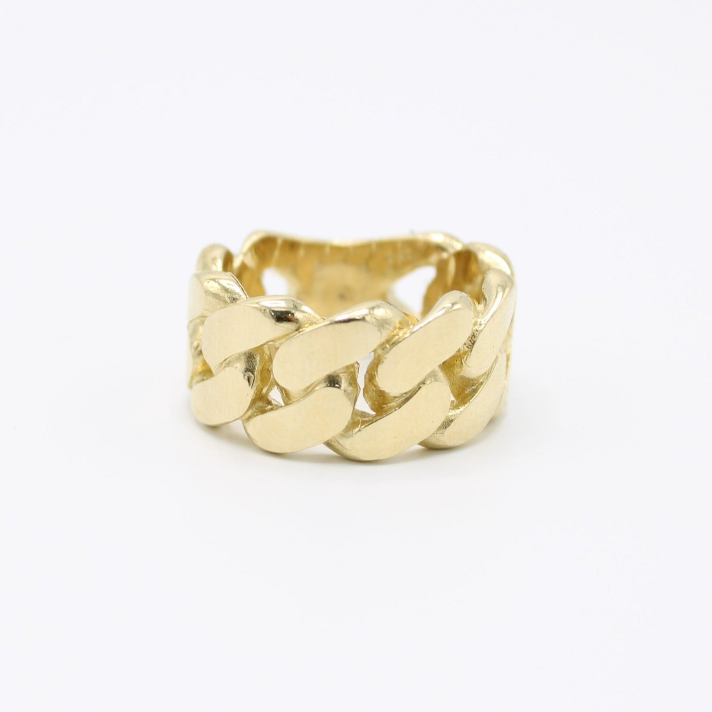 14K Solid Cuban Men's Ring Yellow Gold